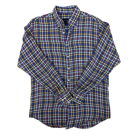 Scott Barber Other - Scott Barber 100% Linen Plaid Button Down Shirt Classic Preppy Men's Sz Medium
